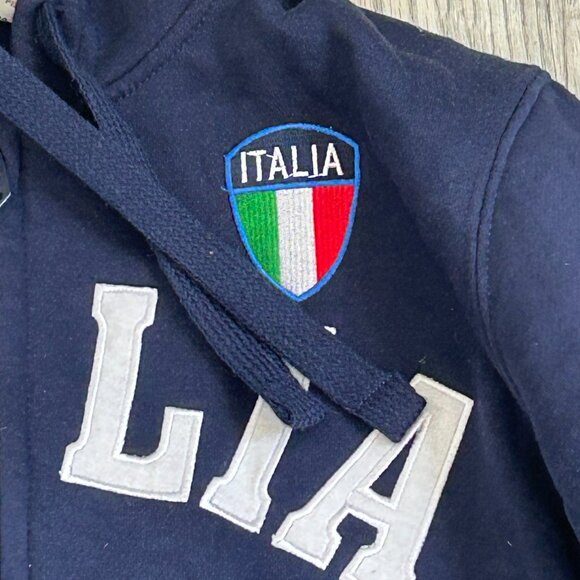 Vintage Mens Navy Blue Italia Full Zip Hooded Italy Flag Crest Sweatshirt 11/12 - Picture 5 of 10
